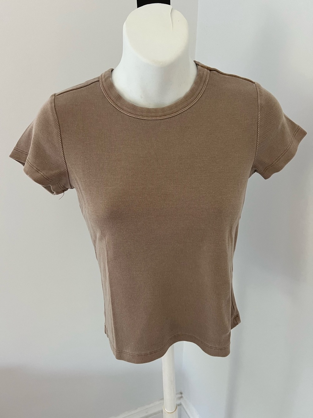 Marine Layer Ribbed Crewneck Short Sleeve Top- Taupe Brown Sz. XS